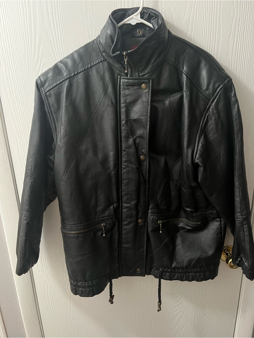 Men's Vintage Black 100% Leather Bomber Jacket - Zip & Snap Front